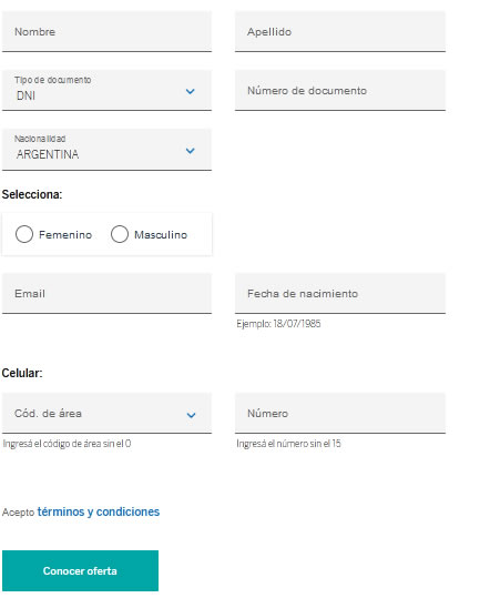 formulario para pedir online una tarjeta de crédito en el banco BBVA argentina