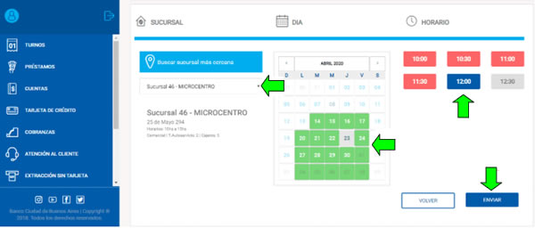 seleccionar hora, fecha, sucursal turnos online banco ciudad buenos aires y caba