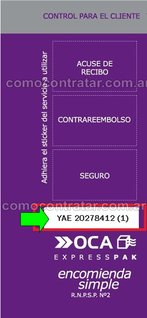 número de seguimiento de envío de oca express pak