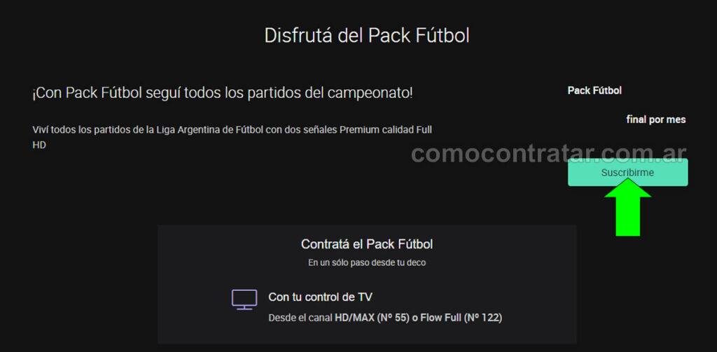 pasos para contratar online pack futbol flow argentina