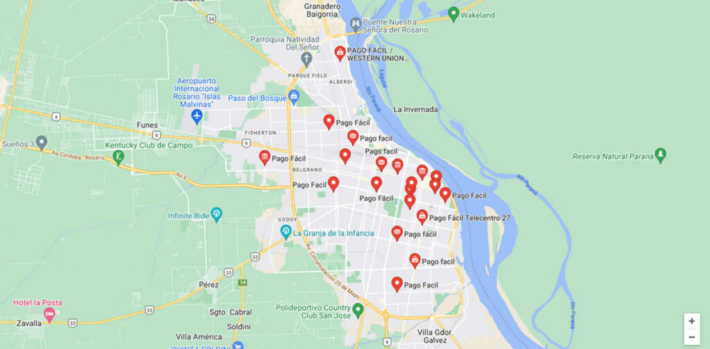 mapa de las sucursales de pago fácil abierto hoy en rosario santa fe