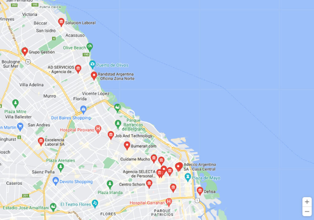 imagen del mapa buscador de agencias de trabajo y oficinas de empleo en zona norte de buenos aires
