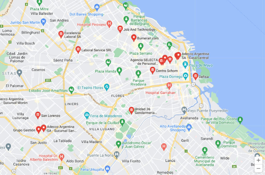 mapa buscador de agencias de trabajo en zona oeste de buenos aires