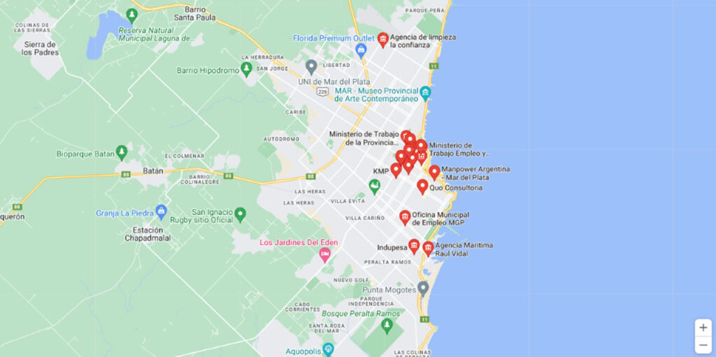 imagen del mapa buscador de agencias de trabajo y empleo en mar del plata