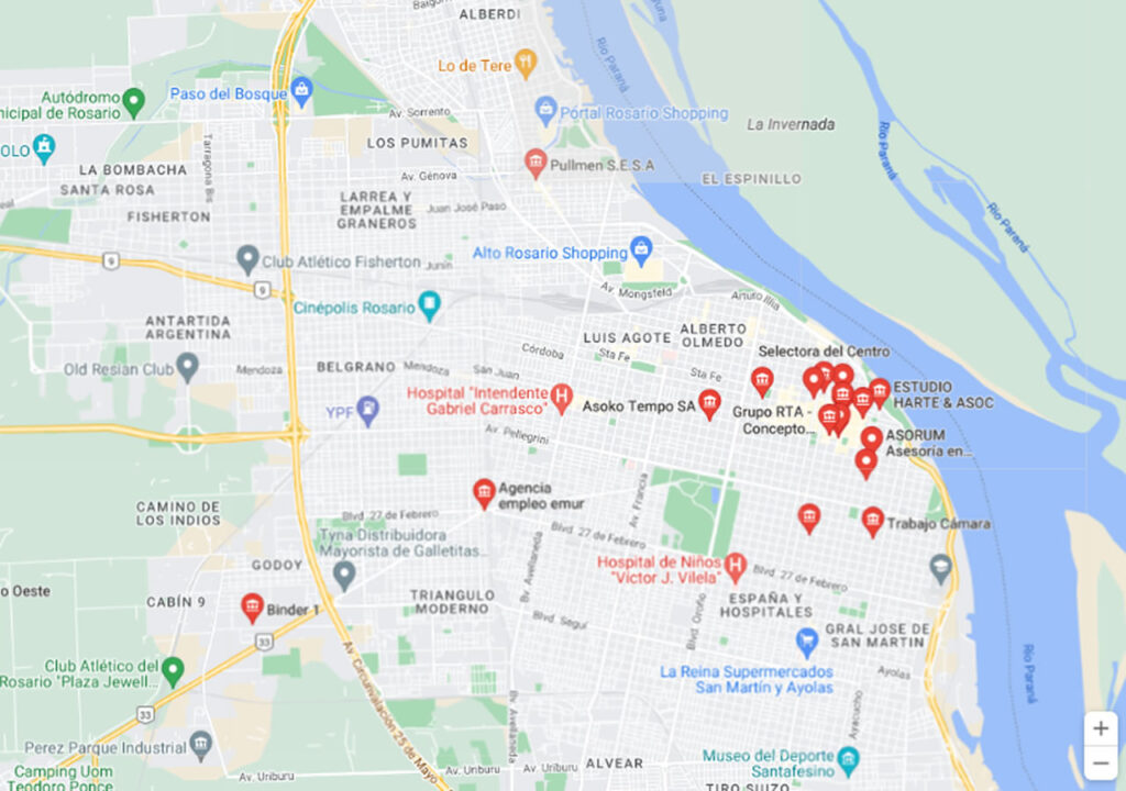 mapa buscador de agencias de trabajo y empleo en rosario, santa fe