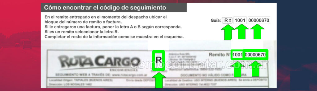 donde encontrar el número de seguimiento o guía de ruta cargo transporte argentina